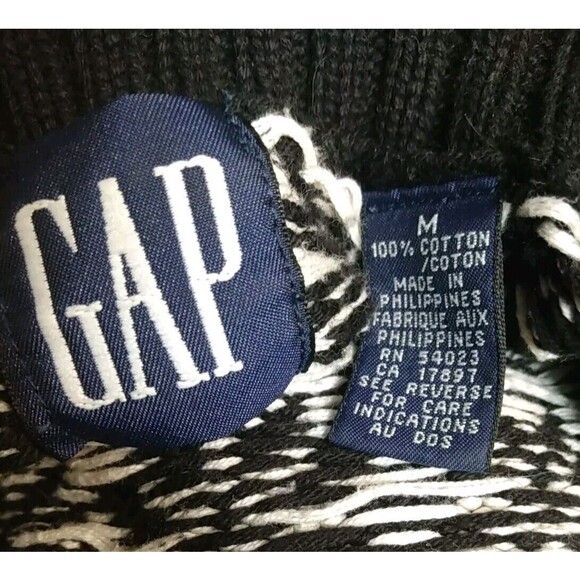 Vintage Gap Women White/Black Knit Mock Pullover Long‎ sleeve Sweater Size M - Picture 5 of 5